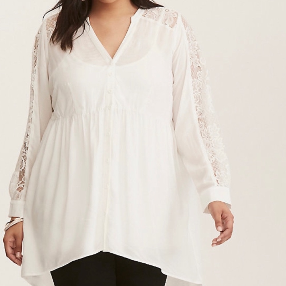 Torrid LEXIE - WHITE LACE HI-LO BABYDOLL TUNIC
